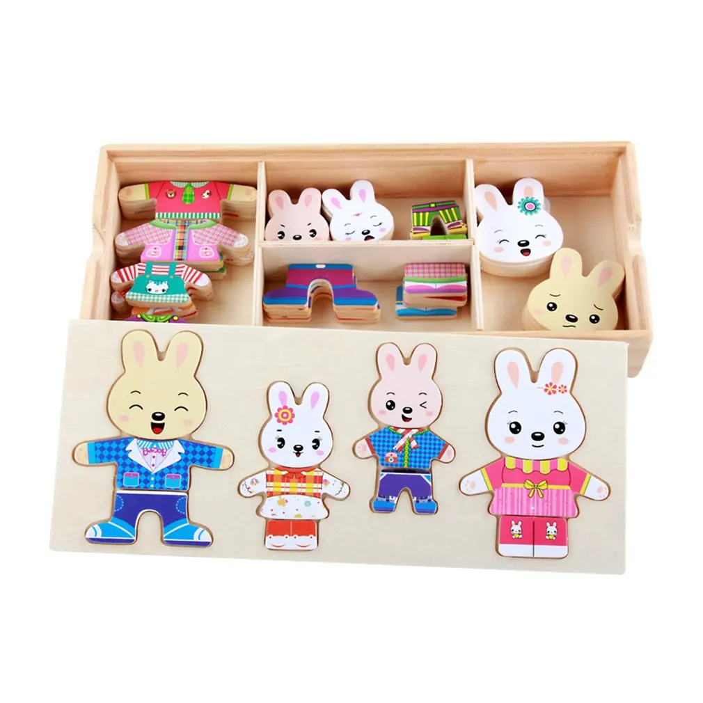 

Picture Puzzle Wooden Toys Puzzle Toys Bunny DIY Dressing Game Tangram Cartoon Puzzle Children Matching Board Wooden Box