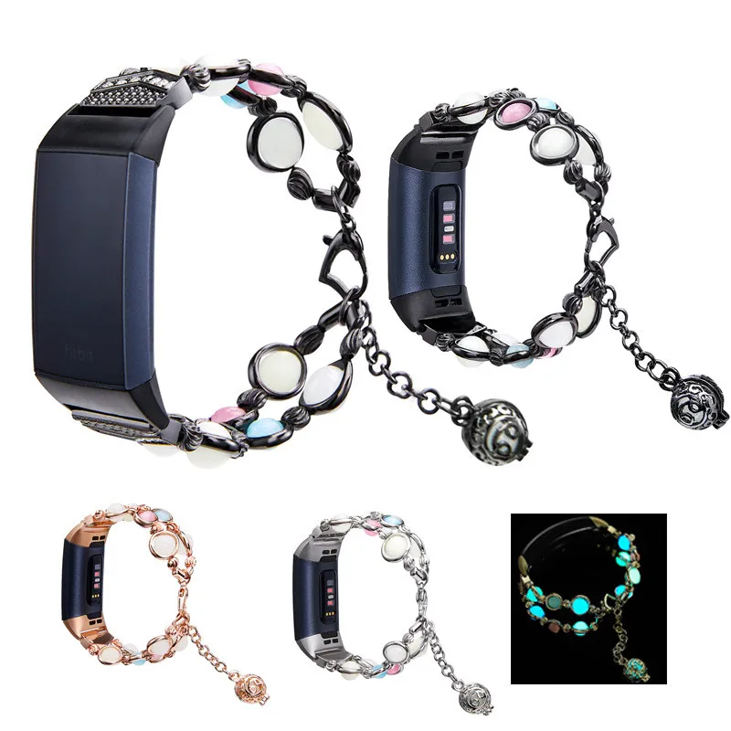 

Luminous Beads Strap For Fitbit Charge 3 Stainless Steel Bracelet Band Adjustable Women Girls Wristband For Fit Bit Charge3