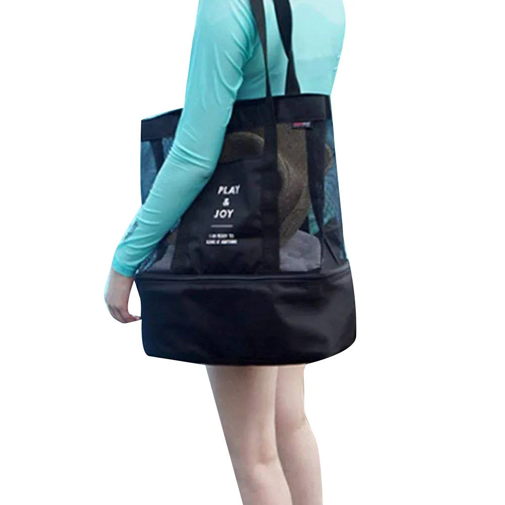 

Women 2 in 1 Large Fresh-keeping Picnic Lunch Tote Double Layer Mesh Wear-resistant Lunch Bag Letter Printed Light Weight Bag