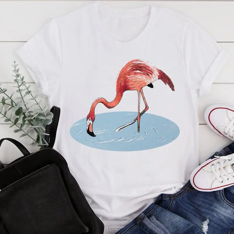 

Women Clothes Cartoon Flamingo Beach Watercolor Summer Print Fashion Tshirt Female Short Sleeve Tee Top Graphic T-shirt