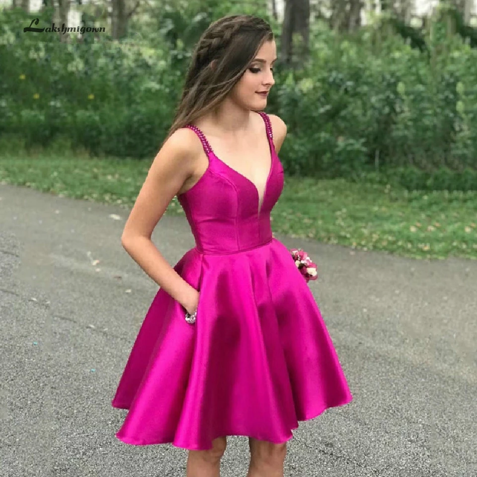 Женское короткое платье с карманами lakshmidress розовое коктейльное для выпускного