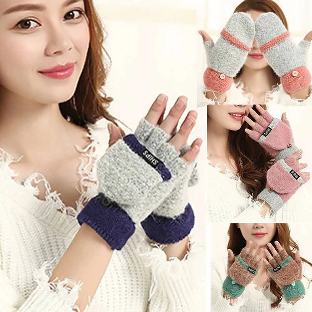 Модные теплые женские перчатки без пальцев на зиму с искусственным кроличьим