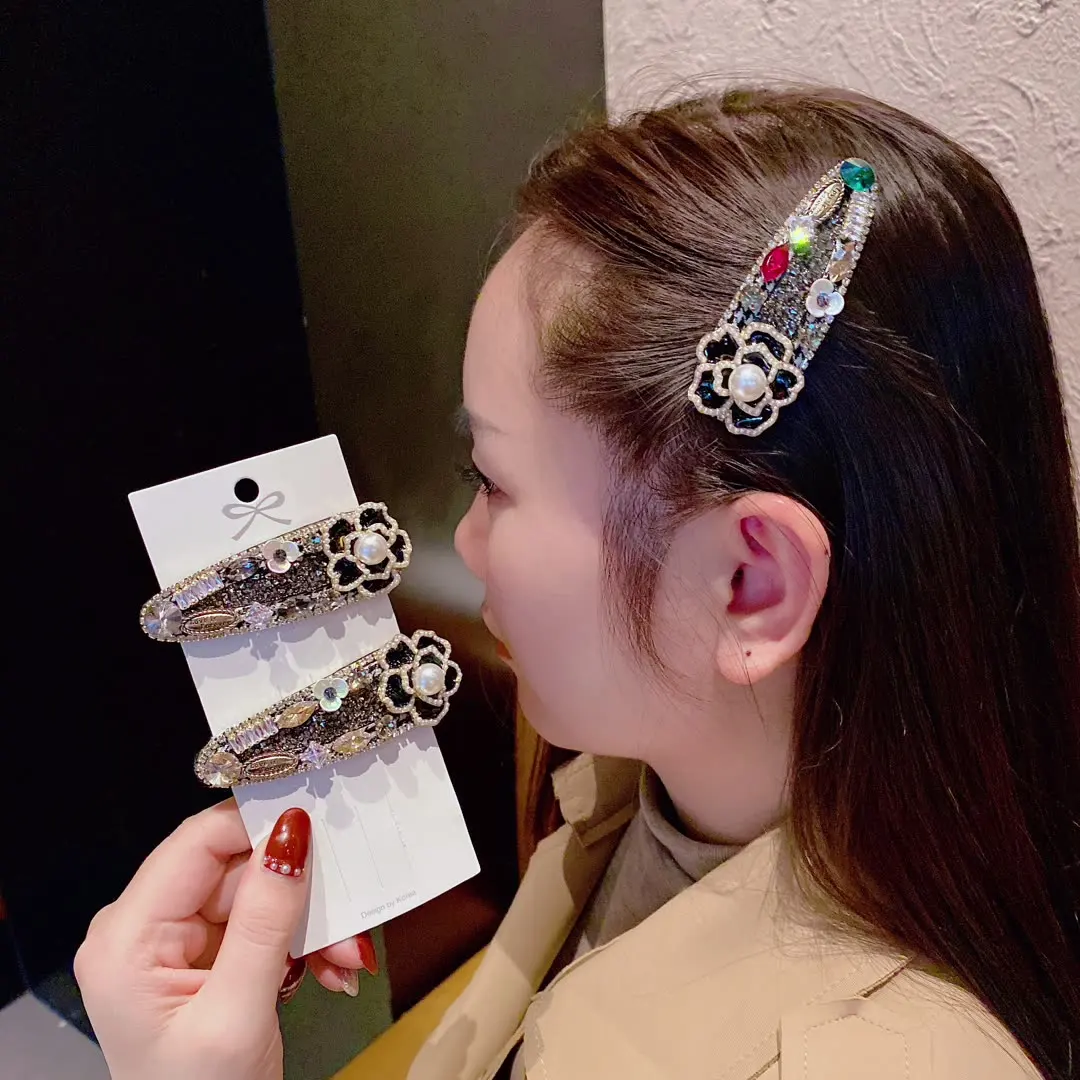 

BB Hair Clip for Women Girl Rhinestone Pearl Camellia Hairpin Korean Handmade Fashion Head Accessories Mujer Wholesale