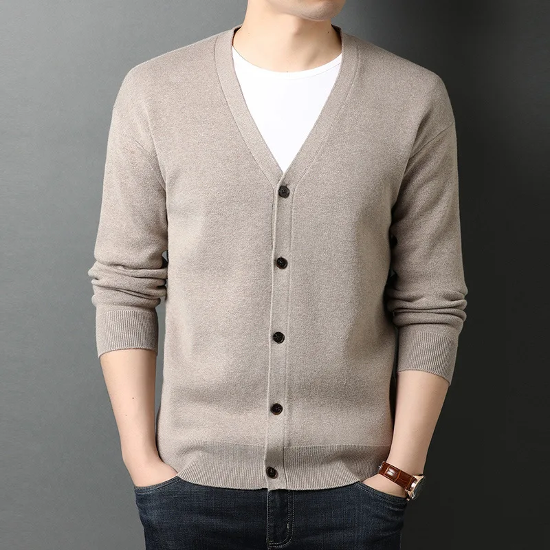 

Мужской вязаный кардиган, корейский модный брендовый кардиган, чистый хлопок, Повседневный, с пуговицами, осень