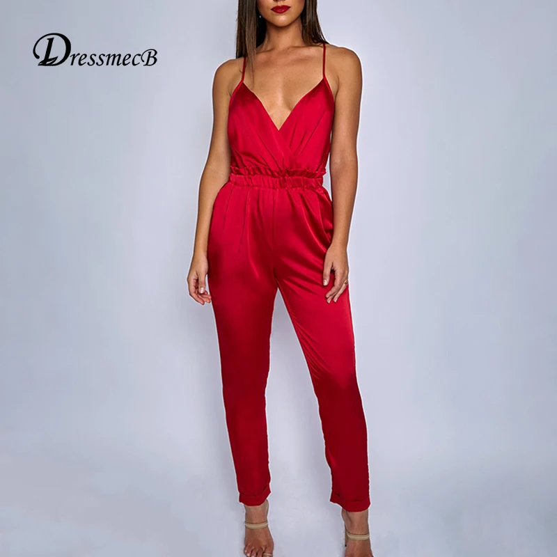 Dressmecb спагетти регулярные комбинезоны комбинезон для женщин Элегантные женские