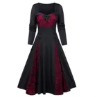 Женское платье с длинным рукавом, однотонное винтажное платье средней длины с длинным рукавом, украшенное кружевом в виде черепа, в готическом стиле, для Хэллоуина, большие размеры