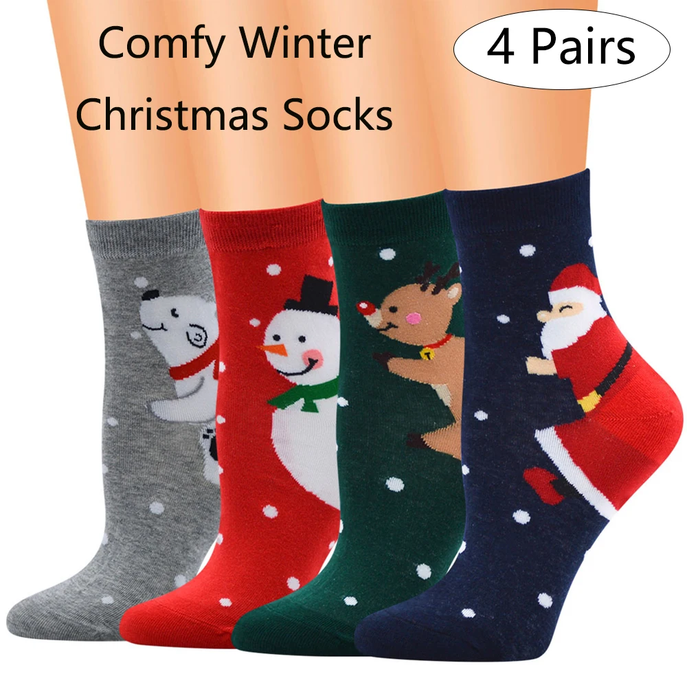 4/5/6Pairs Christmas Gifts Casual Cartoon Cotton Socks Man Women Coral Winter Keep Warm Santa Claus Funny Sock |