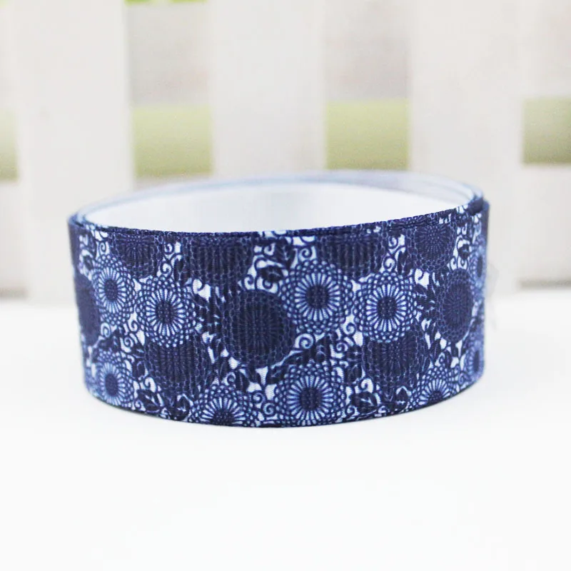 

16-75mm Chinese style navy white pattern printed grosgrain ribbon 10/25/50 yards DIY bows wedding party decoractive ribbons