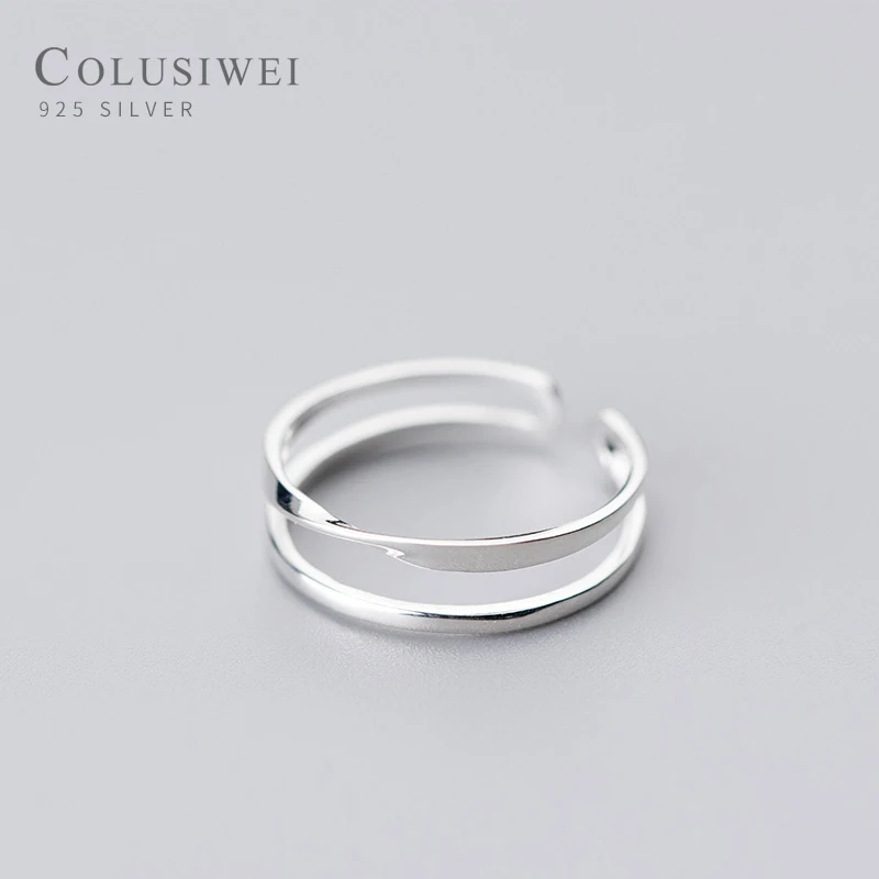 

COLUSIWEI натуральная 925 стерлингового серебра двойной Слои геометрический кольца для Для женщин Открытые регулируемые Серебряные кольца Коре...