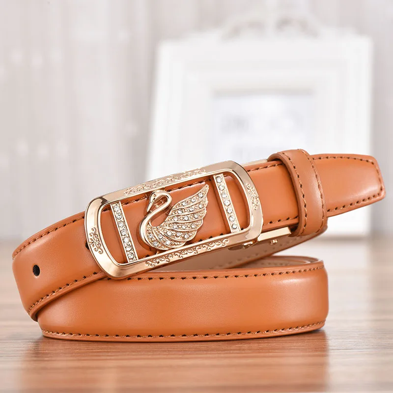 BONJEAN Women's Leather Belt Jeans Dress with Diamond Swan Buckle designer luxury belts top quality brand belt | Аксессуары для