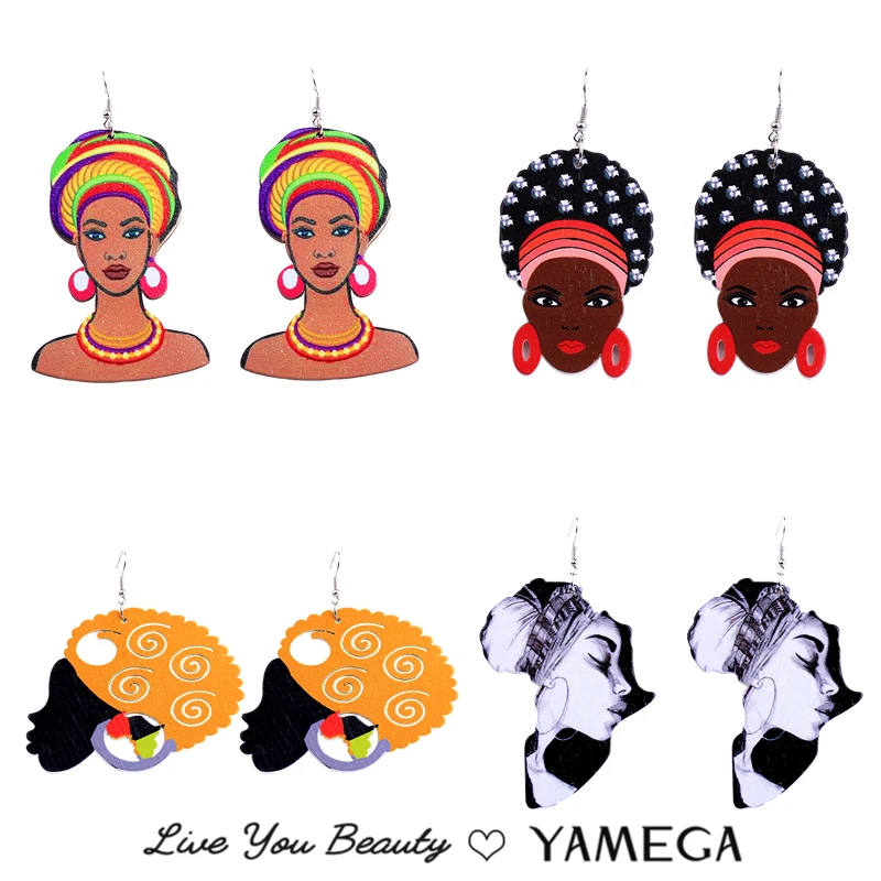 

Fashion New Printed African Wood Earrings Ethnic Vintage Unique Drop Earring Statement Jewelry Gift for Women Latest Arrival