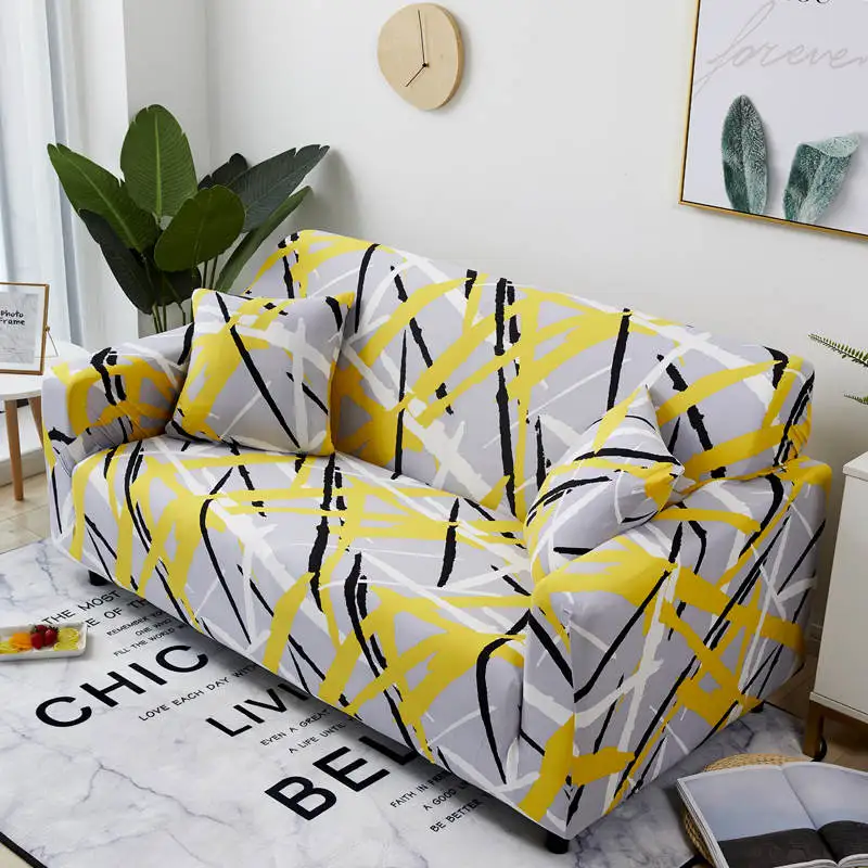 Желтая полоса серый фон стрейч чехлов секционные эластичные Чехлы для дивана |