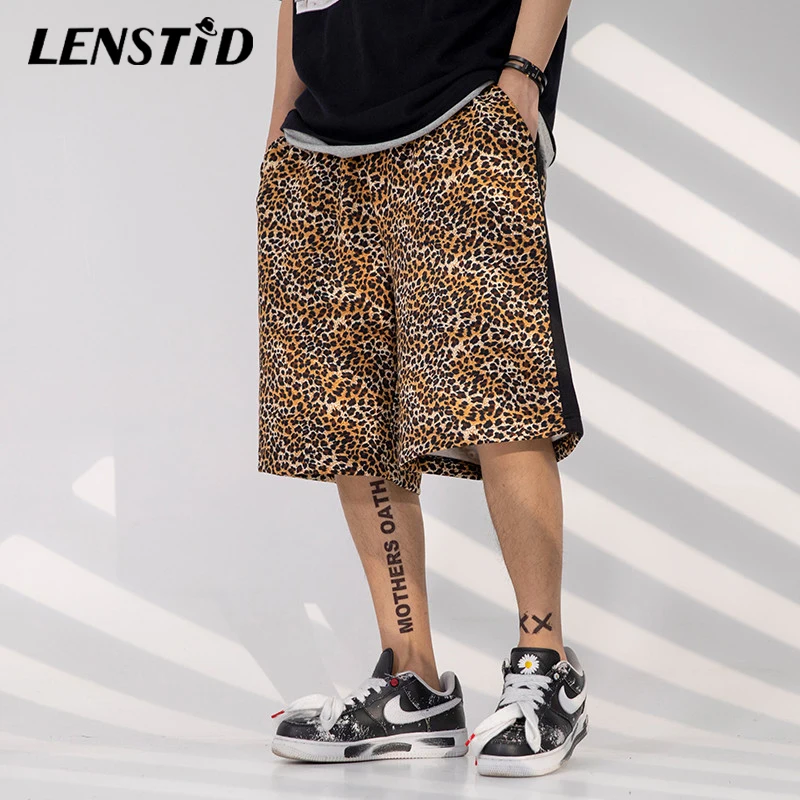 Шорты-карго LENSTID мужские с леопардовым принтом уличная одежда в стиле Харадзюку