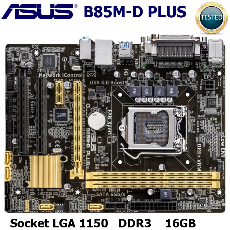 

Оригинальная б/у рабочего Материнская плата Intel B85 Asus B85M-D PLUS LGA 1150 Core i7 i5 i3 DDR3 16G mикро ATX USB3.0 ASUS материнская плата