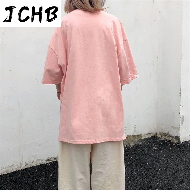 

2021 Short-sleeved T-shirt Female Japanese Cartoon Print Korean Version Loose Bf Harajuku Style Strange Half-sleeved Clothes Tre