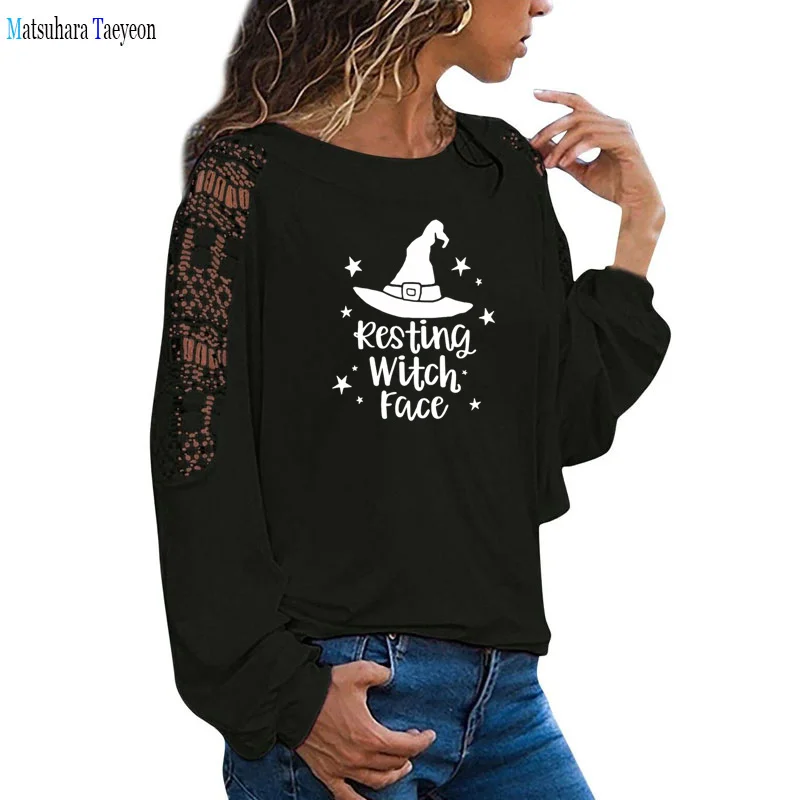 

Футболка женская с принтом лица ведьмы в стиле покоя, хлопковая Повседневная смешная рубашка для молодых девушек, хипстерский свитер