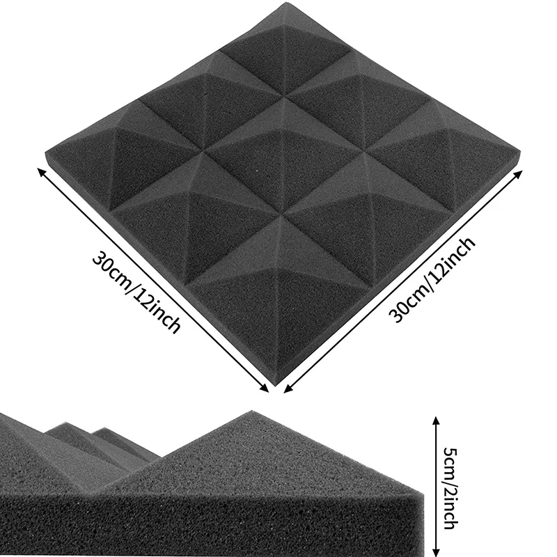 

24 Pcs Acoustic Foam Panels, Pyramid Recording Studio Wedge Tiles, Suitable for Wall and Ceiling Decoration,5X 30X 30 cm