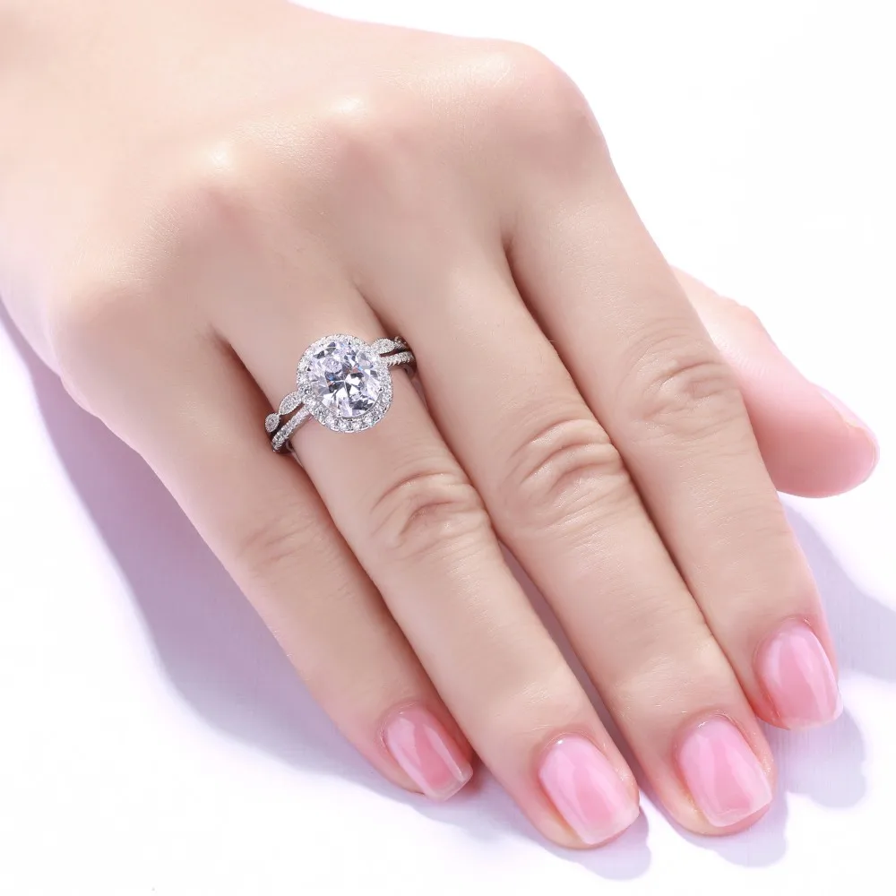 

Hutang Luxury 5ct Simulated Diamond Halo Wedding Ring Sets cubic zirconia cz rings for women party engagement wedding jewelry