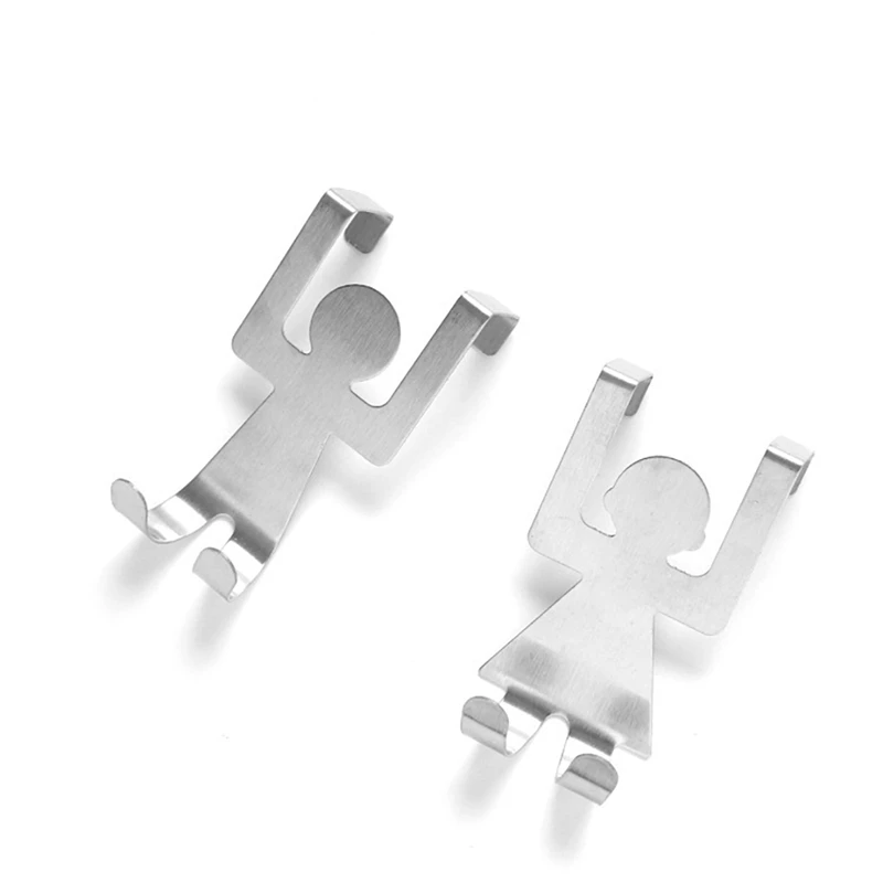 

2Pcs Home Cabinet Human Shape Door Back Type Hook Stainless Steel Traceless Storage Hooks Hang Cloth Towel Kitchen Hook Racks