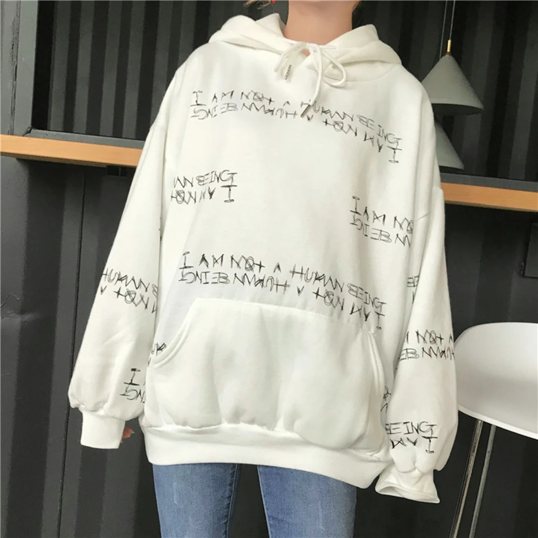 Women Ulzzang Harajuku Hooded Sweatshirt 2019 New Korea Style Thickening Plush Long Sleeve Large Sweatshirts Vroumen Hoodies Top | Женская