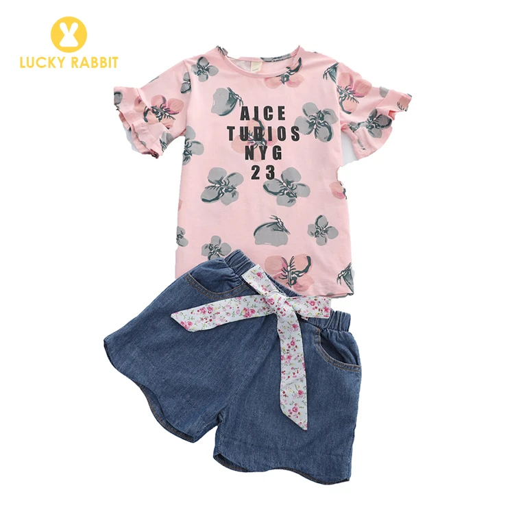 Оптовая продажа комплект детской одежды милая летняя одежда для девочек