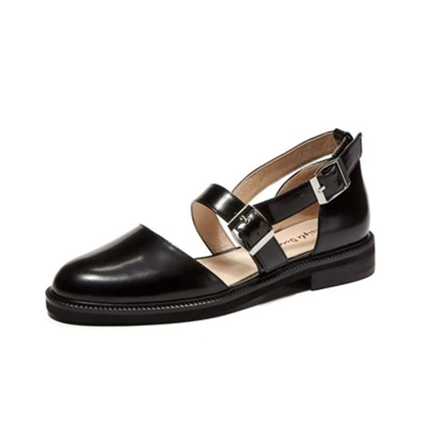 

2021 Woman Summer Leather Shoes Ladies Buckle Flats Fmeale Ankle Strap Round Toe Shoes Women's Classic Women Footwear Plus Size