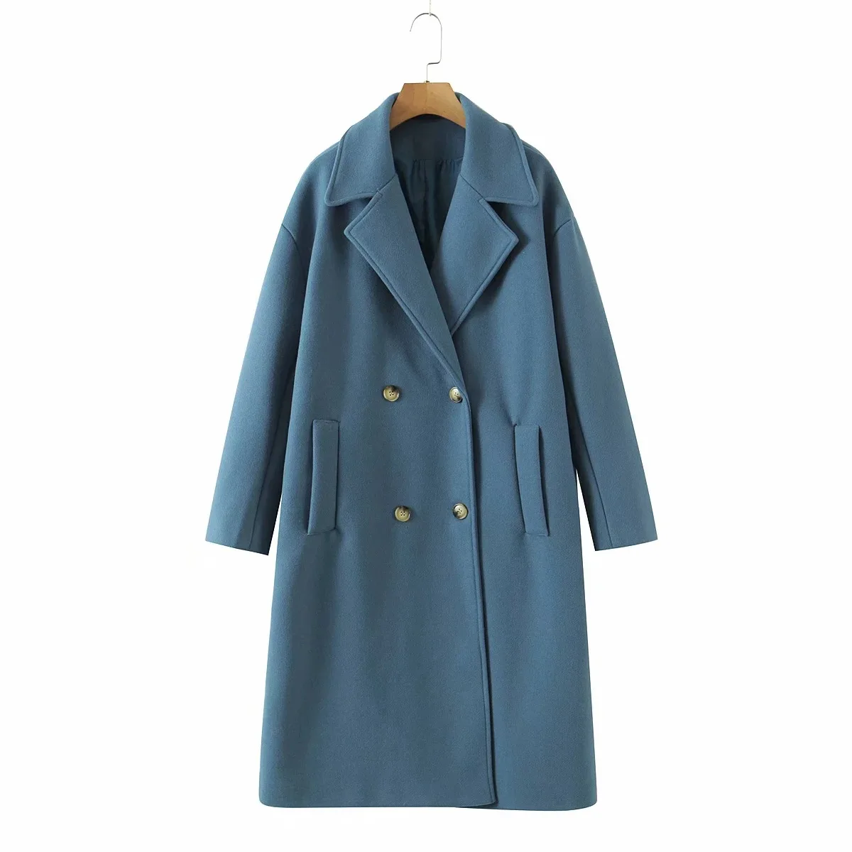 

2021 New Autumn Winter Za Trendy Pure Color Hair Coat Loose Double Row Buckle Hair Coat Coat Woman