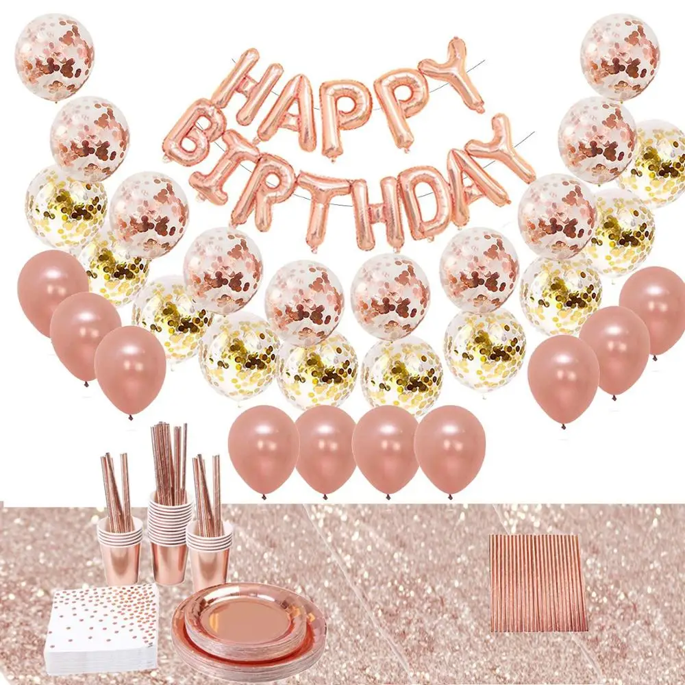 

Rose Gold Party Disposable Tableware Set Paper Cups Plates Straws Cake Stand Table Decoration Wedding Birthday Party Supplies