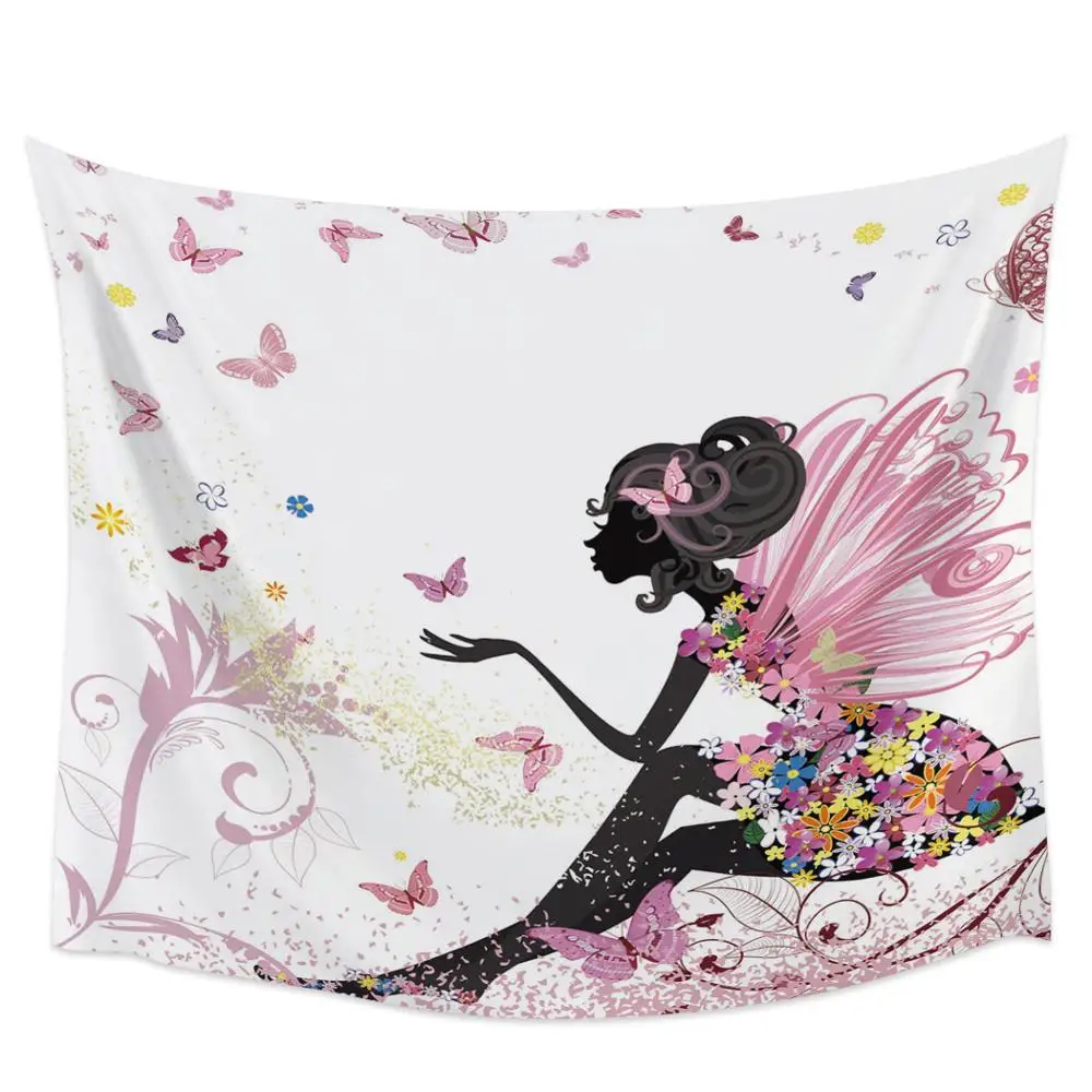 Мультяшная бабочка Африканская женщина настенный гобелен пляжное полотенце