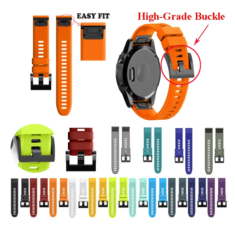 Ремешок силиконовый для наручных часов Garmin Fenix 5X Plus 3 3HR спуск MK1 5 20 22 26