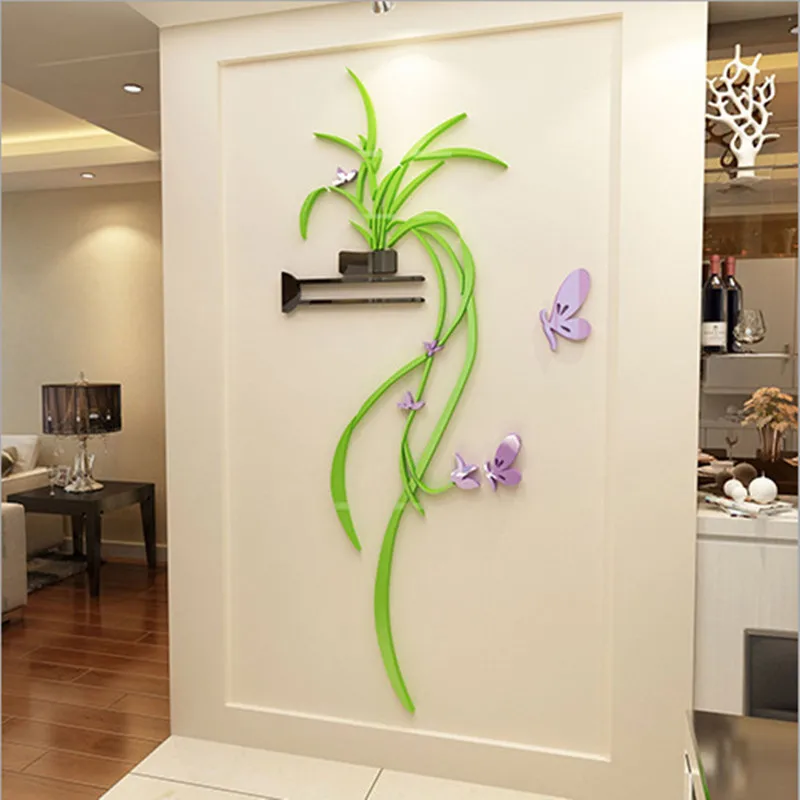 

3 Size Colorful Chlorophytum Flower Acrylic 3D Wall Sticker DIY Art Wall Poster Home Bedroom Decorative Wall Stickers