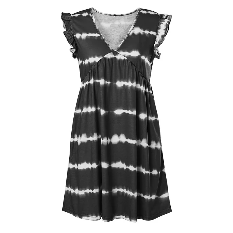 

2021 summer women's dress lotus leaf sleeve V-neck beach casual dress