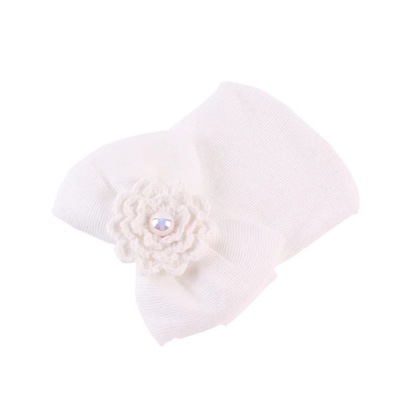 Newborn Girls Flower Hats Baby Boy Knitted Caps Infant Bowknot Hospital Cap Photography Props Winter Warm Turban Hat Accessories | Детская