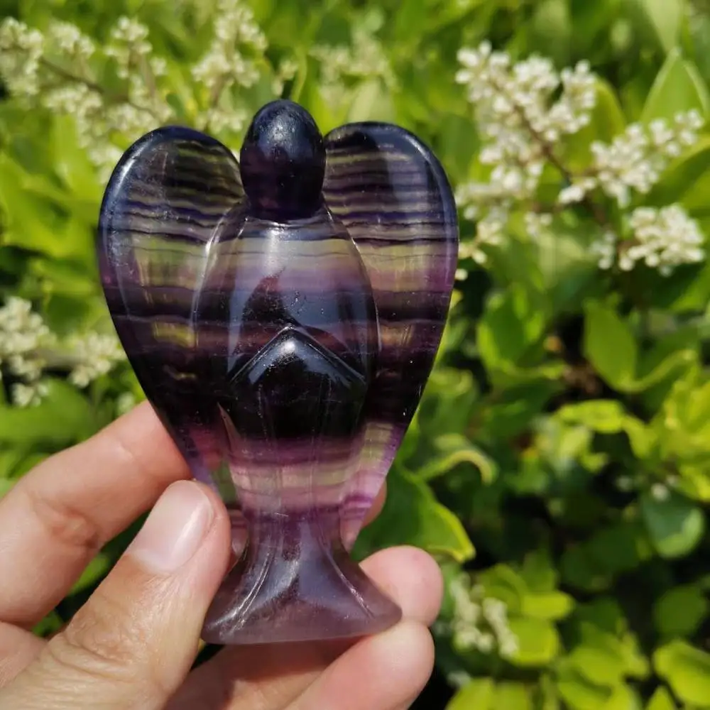 

3" Beautiful Natural Purple fluorite crystal angel Hand Carved Angel Figurine