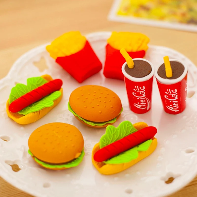 6 шт./компл. милые милый ластик гамбургер Еда картофеля фри для хот догов офиса