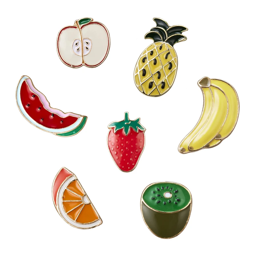 Летние Стиль Металл фрукты эмалированная брошь на булавке Halfapple клубника банан с