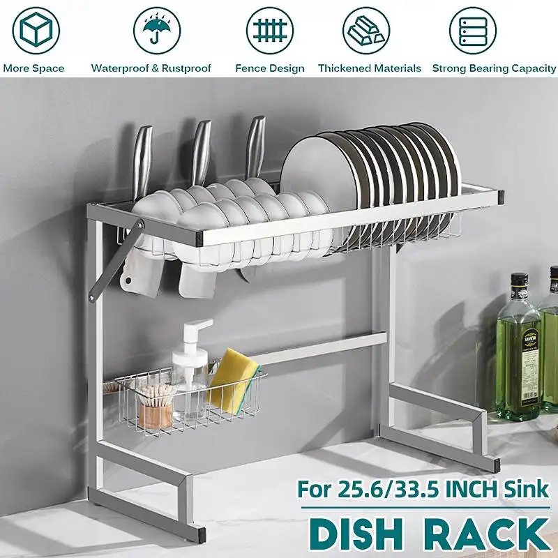 

2Tier Stainless Steel Kitchen Shelf Organizer Over The Sink Dish Drying Rack Holder Draining Shelf Storage Organizer Double Sink