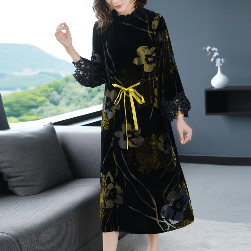 

Kalenmos Large Size Loose Women Dress High Waist Stand-up Collar A-line Hedging Nightclub Party Dress Streetwear Spring 2021