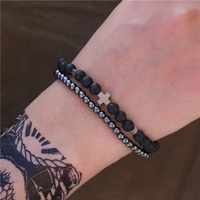 natural lava stone energy bracelets hematite stone beads couple beaded bracelet sets for men women homme jewelry love
