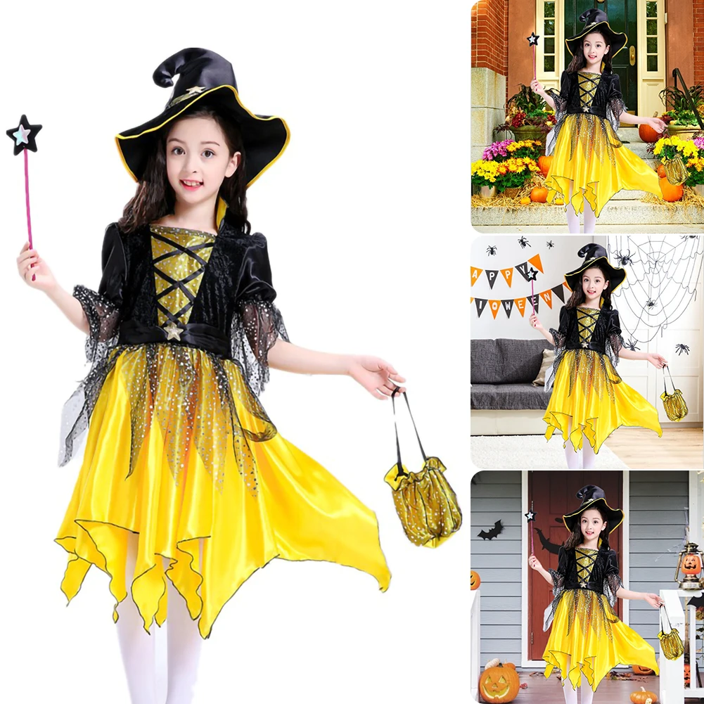 

2021 New Children Girls Halloween Cosplay Witch Costume Dress up Prom Dress Girl Elf Suit Skirt Halloween Party Costume Dresses