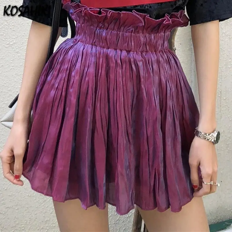 

KOSAHIKI Vintage High Waist Pleated Skirts Women Preppy Style Sweet Casual Solid Color A-line Skirts Harajuku Sexy Mini Skirt