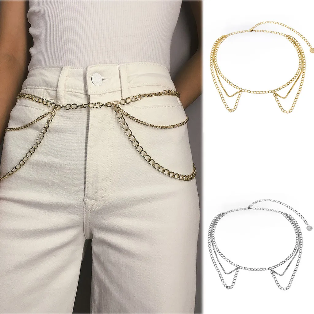 Женский пояс с металлической цепочкой пояс-цепь декоративный простой длинной