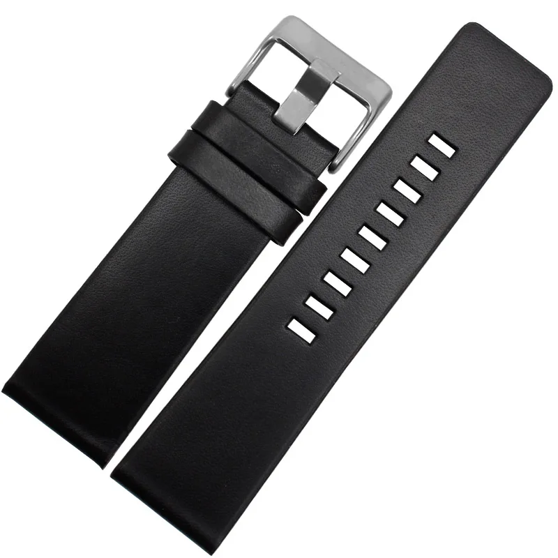 black silver buckle Браслет из натуральной кожи для наручных часов 22 24 26 28 30 мм наручные часы для дизеля DZ7313 | DZ7322 | DZ7257 ремешок для часов - Цвет ремешка: black silver buckle