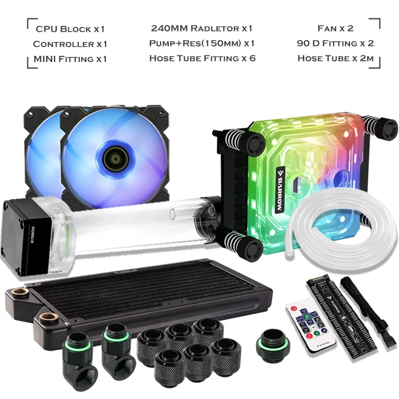 Barrow PC MOD Water Cooling Split Kit RGB CPU + GPU Hose Set For INTEL/ AMD RYZEN 3/5/7/9 NVIDIA RTX 3080/3090 Soft Tube |