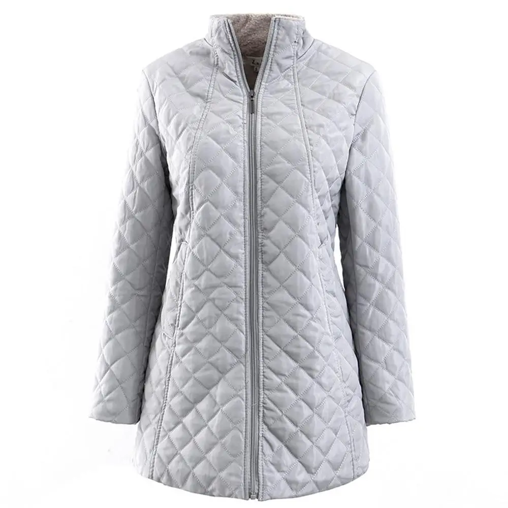 Женская куртка с воротником-стойкой на молнии Легкая стеганая Флисовая теплая