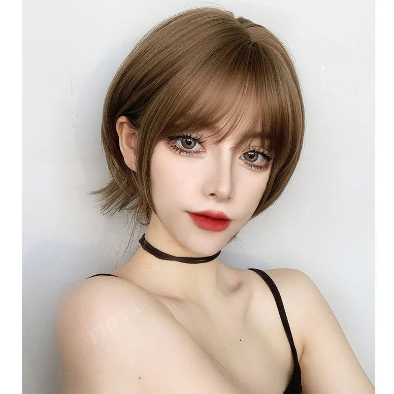 

LANLAN Synthetic BOBO Short Wig Brown/Black Fashion Wig Lady Cosplay Heat Resistant Wig