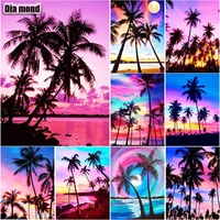 5d diy coconut tree diamond painting sea view full square round drill diamond embroidery cross stitch manual gift home decor