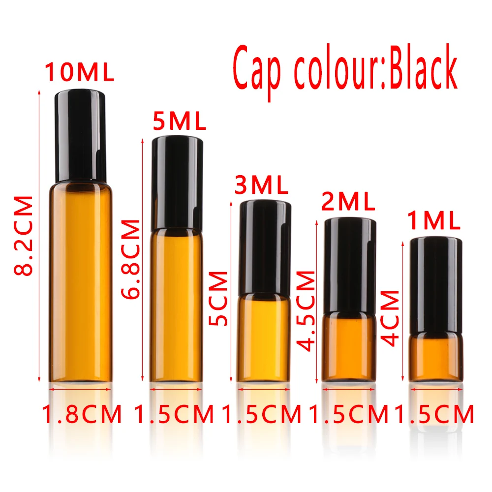 5PCS 1/2/3/5/10ml Mini Essential Oil Bottle Perfume Roller Ball Amber Refillable Glass Vials Cosmetic Containers | Красота и здоровье