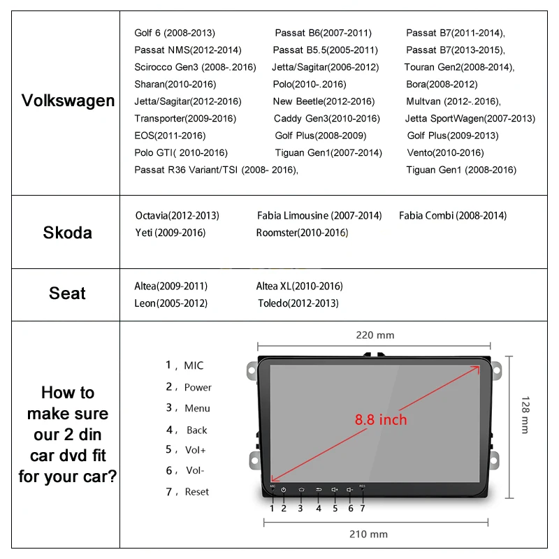 Camecho 2 Din Android 8,1 автомобильный Радио gps стерео MP5 плеер для Volkswagen Skoda Octavia Golf 5 6 touran passat B6 Jetta tiguan