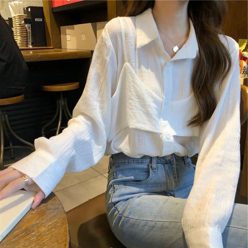 

French Retro White Fake Two-Piece Long-Sleeved Shirt Women's Clothing Early Autumn New Design Sense Chic Slimming Top